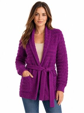 Vintage 1960s Mohair Sweater Bullock's Magenta Purple Shaggy Fuzzy Deep Pile M
